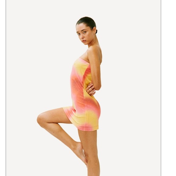 With Jean Frankie ziggy Tie Dye Mini Dress Bodycon Strapless Yellow Pink XS - Picture 9 of 11